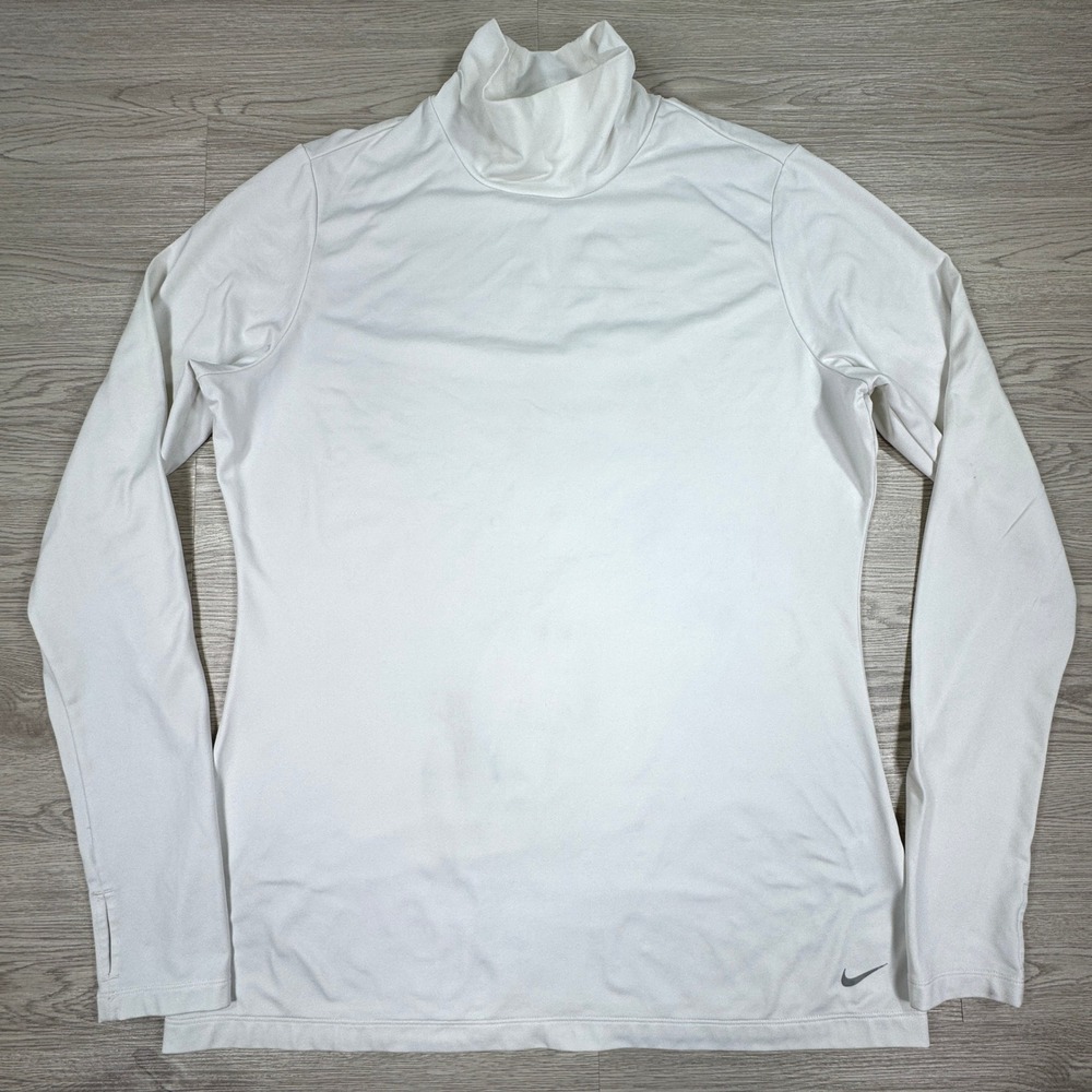 Nike Women's Golf Mock Neck Top White‎ XL Dri-Fit Long Sleeve Thumbholes